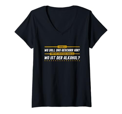 Damen Polterabend Aufgaben Geschirr Bier Gadgets Alkohol Gäste T-Shirt mit V-Ausschnitt von Polterabend Aufgaben und Alkohol Gadgets