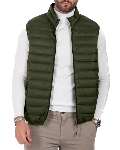 Polu Herren Puffer Weste Leichte Ärmellose Jacke Durchgehender Reißverschluss Oberbekleidung Weste Outdoor Daunenweste mit Taschen, Grün (Army Green), XX-Large von Polu