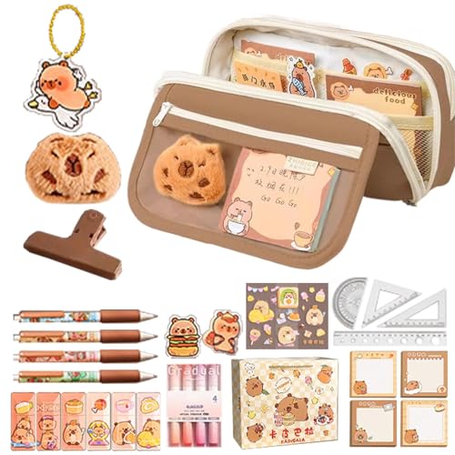 Poludatly Capybara Federmäppchen-Set, Capybara Schreibwaren-Bleistifttasche, niedliche Capybara-Aufbewahrungstasche, großes Fassungsvermögen, Capybara-Federmäppchen, breite Öffnung, Mundhalter, 1 Set, von Poludatly