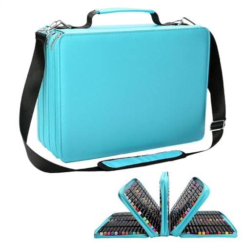 Poludatly Marker-Organizer-Etui, 224 Fächer, Marker-Stifte Tasche mit praktischer Verpackung, großes Fassungsvermögen, tragbarer mehrschichtiger Marker-Halter für Make-up-Pinsel, Cyanblau, Refer to von Poludatly