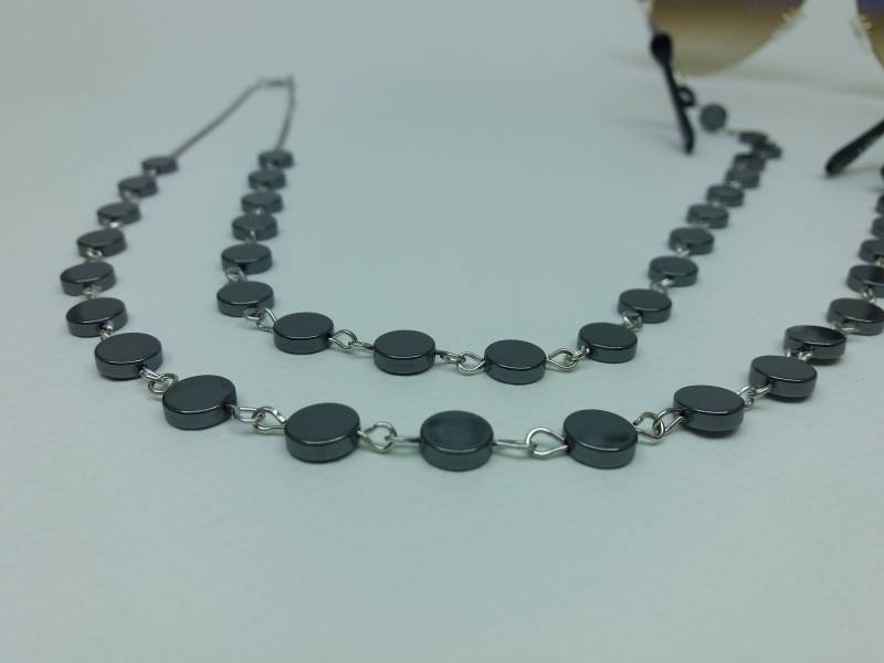 Dunkelgrau Runde Brille Kette, Sonnenbrille Kette Halskette, Scheibe Silber Schnürsenkel Für Sonnenbrille, Halter, Hergestellt in Griechenland von Polumia
