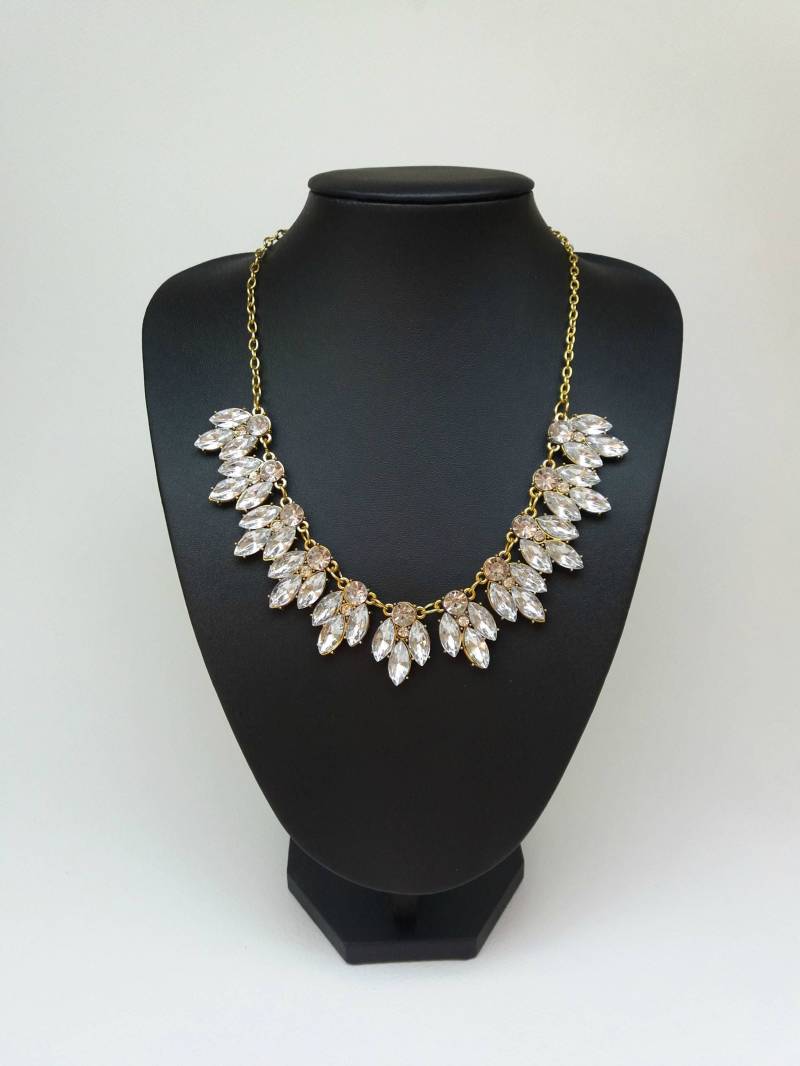 Gold Kristall Aussage Kollier, Hochzeit, Brautjungfer Kette, Gold-Ton-Kette, Tropfen von Polumia