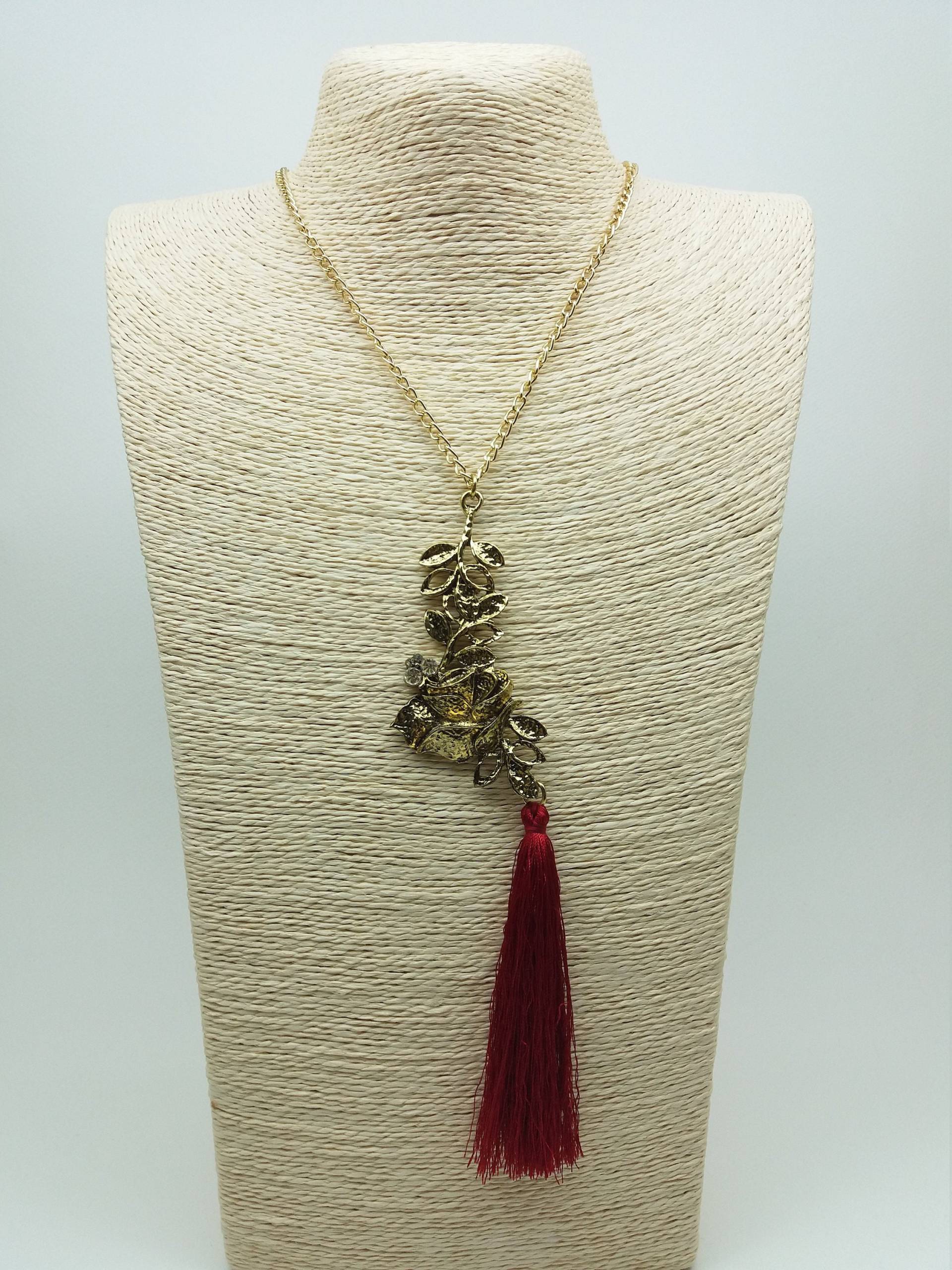 Gold Ton Rot Quaste Statement Anhänger Halskette, Extra Lange Anhänger, Schmuck, Muttertagsgeschenk von Polumia