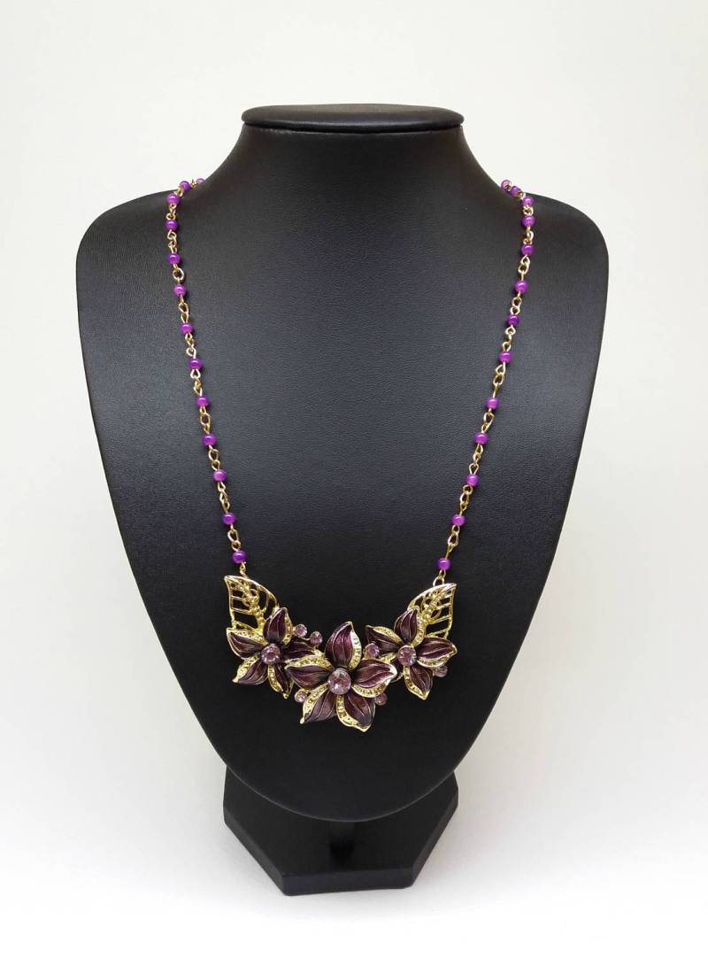 Gold Und Lila Blume Blätter Lätzchen Aussage Grobstrick Kristall Lange Anhänger Halskette Kragen Halsband, Frühling Sommer Halskette, Geschenk von Polumia