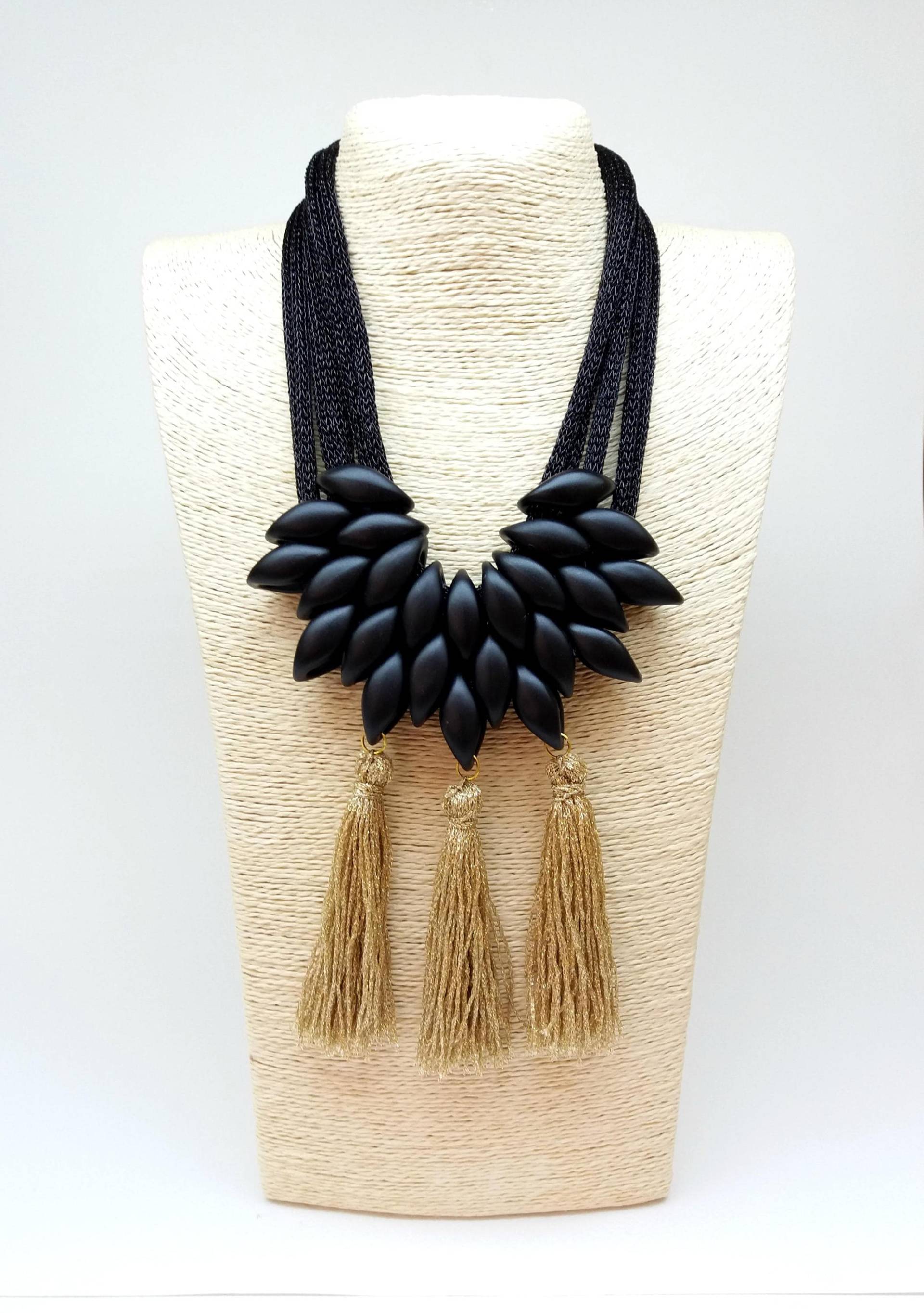 Große Schwarze Latz Aussage Quaste Gold Halskette, Handgemachte Schwarz Seil Geschenk Für Sie, Bubble Halskette Große Schwarze Latz Aussage Quaste Gold Halskette, Handgemachte Schwarz Seil Geschenk Für Sie, Bubble Halskette von Polumia