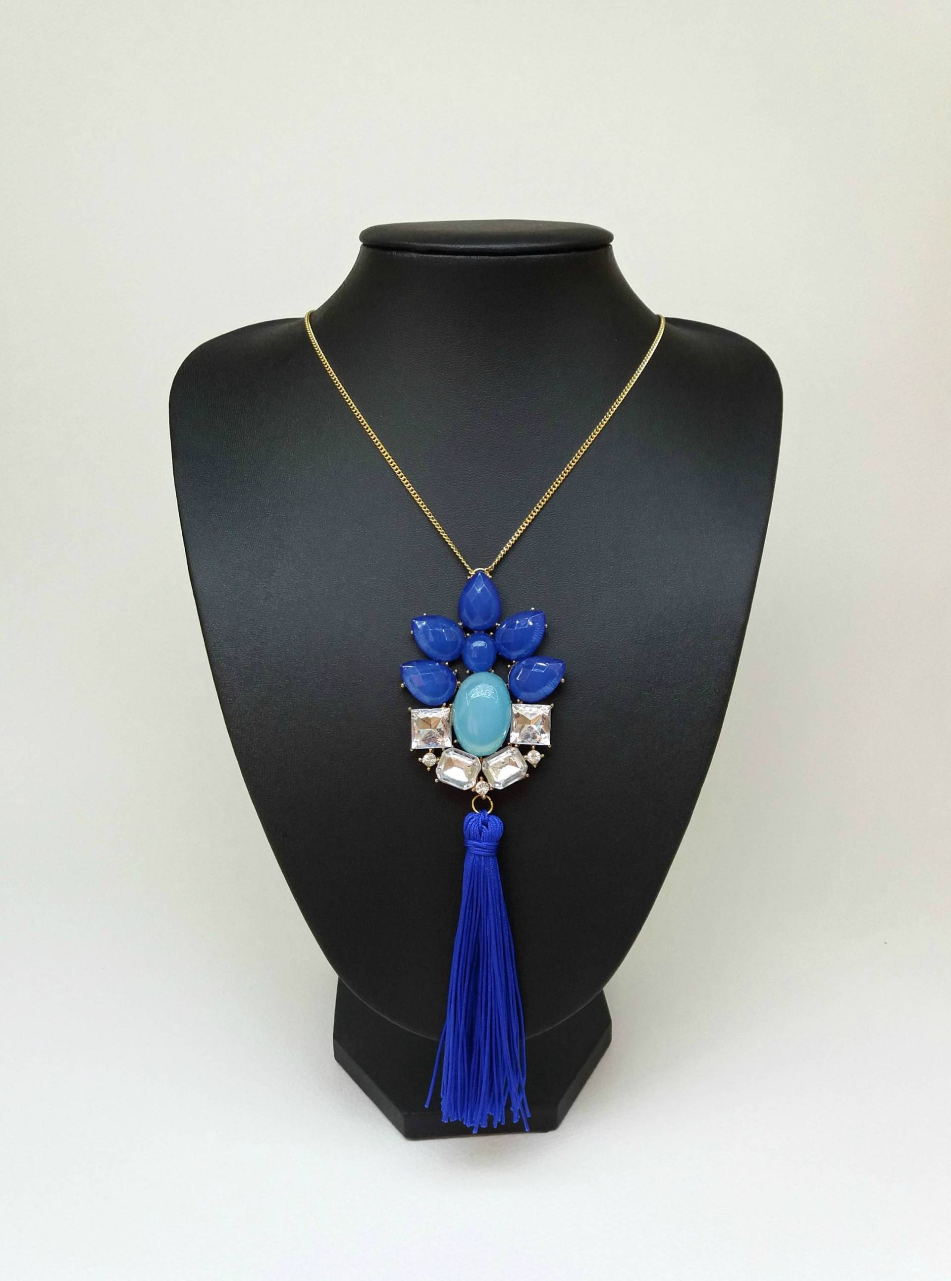 Klare Kristall Blau Lange Anhänger Quaste Lätzchen Statement Halskette, Gold-Ton-Kette, Mode-Schmuck, Damenmode, Einzigartiges Geschenk Für Sie Klare Kristall Blau Lange Anhänger Quaste Lätzchen Statement Halskette, Gold-Ton-Kette, Mode-Schmuck, Damenmode, Einzigartiges Geschenk Für Sie von Polumia