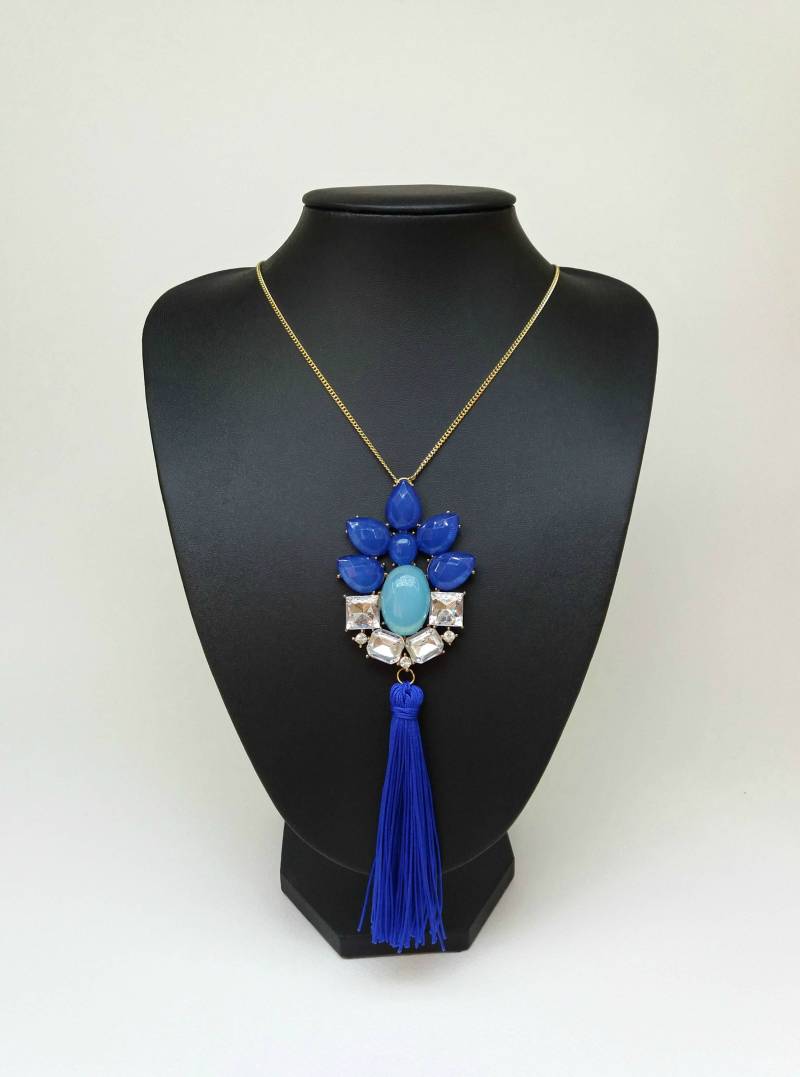 Klare Kristall Blau Lange Anhänger Quaste Lätzchen Statement Halskette, Gold-Ton-Kette, Mode-Schmuck, Damenmode, Einzigartiges Geschenk Für Sie Klare Kristall Blau Lange Anhänger Quaste Lätzchen Statement Halskette, Gold-Ton-Kette, Mode-Schmuck, Damenmode, Einzigartiges Geschenk Für Sie von Polumia