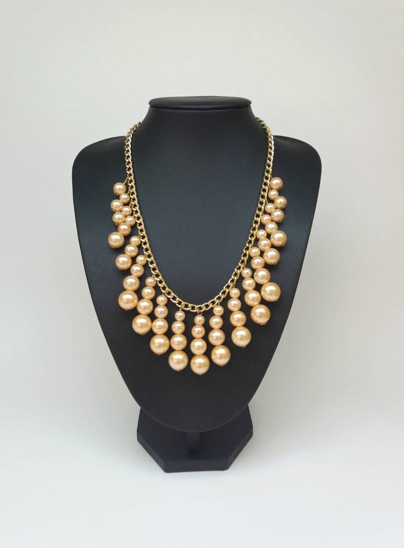 Lachs-Gold-Collier, Lachs Perlen, Gold-Ton-Kette, Goldene Halskette, Kollier, Rosa Halskette von Polumia