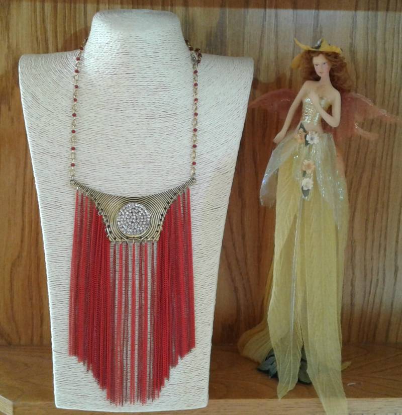 Rot Und Gold Lange Halskette, Quaste Halsketten, Boho, Mode-Schmuck, Rote Kette von Polumia