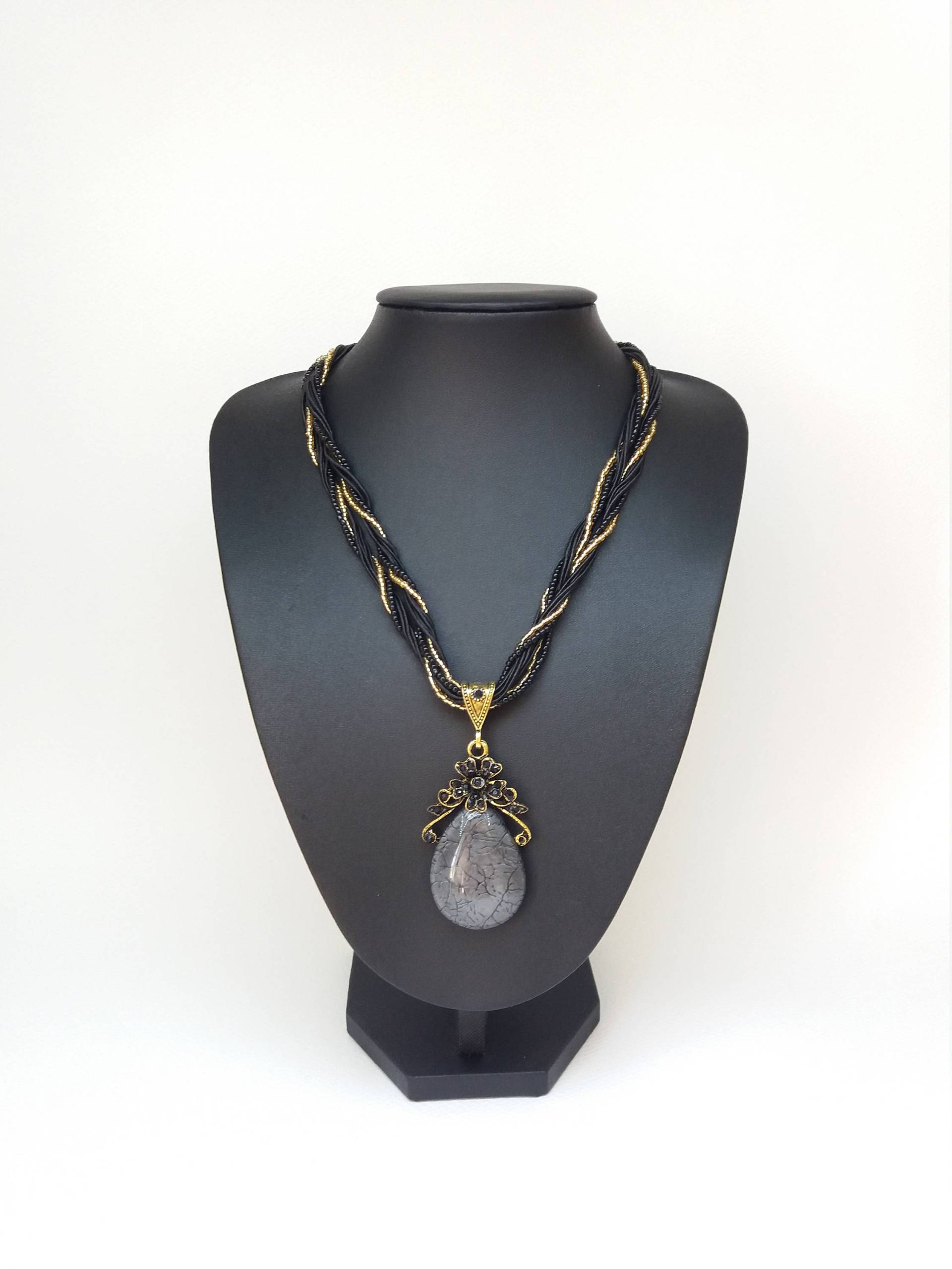 Schwarz Perlen Halskette Blumen Statement Bib Weihnachtsgeschenk Jahrestag Elegante Schmuck Schwarz Und Gold von Polumia