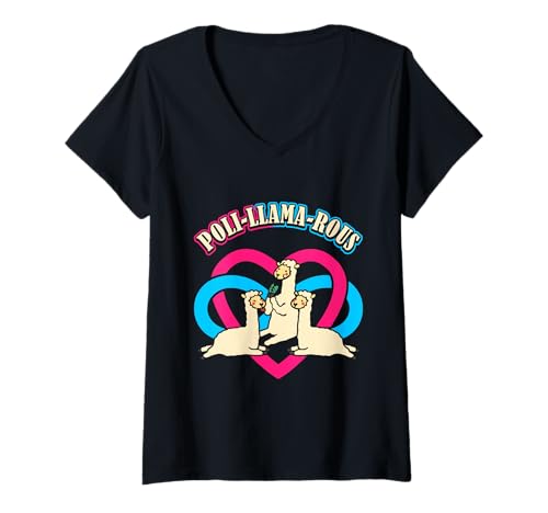 Damen Poli-Lama-Rous Polyamorie T-Shirt mit V-Ausschnitt von Polyamory Non-Monogamy Ethical Non-Monogamy Relati