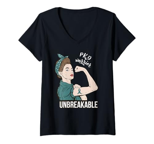 Damen Polyzystische Nierenerkrankung Bewusstsein Krieger Her Support PKD T-Shirt mit V-Ausschnitt Damen Polyzystische Nierenerkrankung Bewusstsein Krieger Her Support PKD T-Shirt mit V-Ausschnitt von Polycystic Kidney Disease Awareness Slogan Apparel