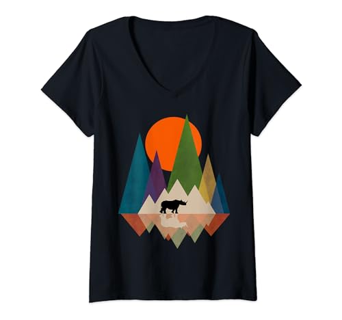 Damen Polygon Art Rhino Geometrisches Nashorn T-Shirt mit V-Ausschnitt von Polygon Art Design Nashorn