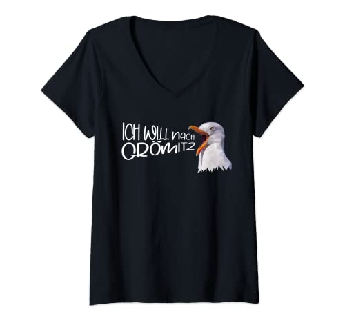 Damen Grömitz Ostseebad Ostsee Küste Möwe norddeutsch Grömitz T-Shirt mit V-Ausschnitt von Polygon Art Geschenke