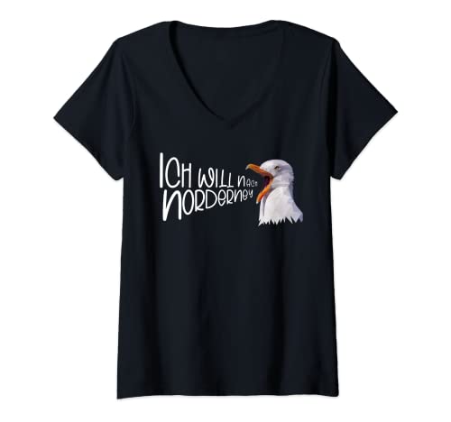 Damen Norderney Urlaub Nordsee Insel Küste Möwe Norderney T-Shirt mit V-Ausschnitt von Polygon Art Geschenke