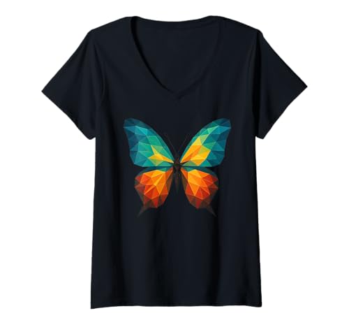 Damen Low Poly Geometrischer Schmetterling Niedliches Polygon Insekt T-Shirt mit V-Ausschnitt Damen Low Poly Geometrischer Schmetterling Niedliches Polygon Insekt T-Shirt mit V-Ausschnitt von Polygonal Butterfly Geometric Gardener Design