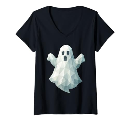 Damen Low Poly Ghost Geometrisches Halloween Lustiges Polygon T-Shirt mit V-Ausschnitt Damen Low Poly Ghost Geometrisches Halloween Lustiges Polygon T-Shirt mit V-Ausschnitt von Polygonal Halloween Ghost Geometric Spooky Design