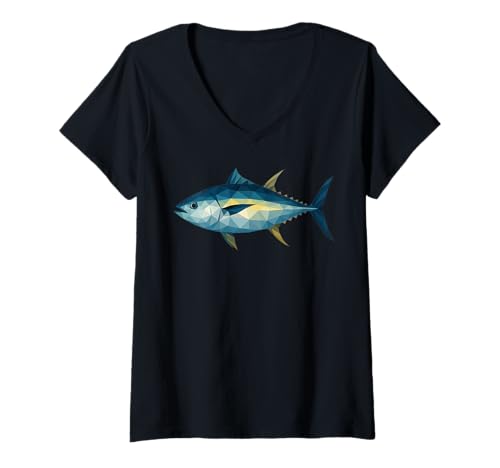 Damen Geometrischer Thunfisch Low Poly Lustiges Angeln T-Shirt mit V-Ausschnitt Damen Geometrischer Thunfisch Low Poly Lustiges Angeln T-Shirt mit V-Ausschnitt von Polygonal Tuna Fish Geometric Triangle Design