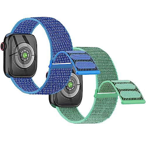 2 Stück Kinder Nylon Armbänder kompatibel mit Apple Watch 38mm 40mm 41mm & 42mm 44mm 45mm 49mm Armband, Weiche Klettverschluss Mädchen Jungen Ersatz Armbänder für iwatch Ultra Series 9 8 7 6 5 4 3 SE von Polyjoy