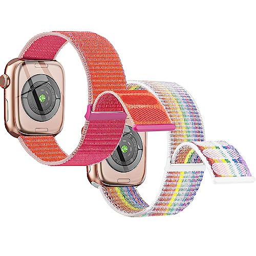 2 Stück Kinder Nylon Armbänder kompatibel mit Apple Watch 38mm 40mm 41mm & 42mm 44mm 45mm 49mm Armband, Weiche Klettverschluss Mädchen Jungen Ersatz Armbänder für iwatch Ultra Series 9 8 7 6 5 4 3 SE von Polyjoy