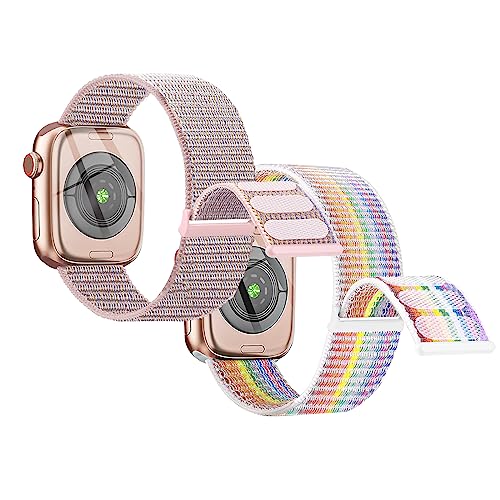 2 Stück Kinder Nylon Armbänder kompatibel mit Apple Watch 38mm 40mm 41mm & 42mm 44mm 45mm 49mm Armband, Weiche Klettverschluss Mädchen Jungen Ersatz Armbänder für iwatch Ultra Series 9 8 7 6 5 4 3 SE von Polyjoy