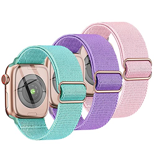 3 Stück Kinder Nylon Armbänder kompatibel mit Apple Watch 38mm 40mm 41mm & 42mm 44mm 45mm 49mm Armband, Weiches dehnbares Mädchen Jungen Ersatzarmband für iwatch Ultra Series 9 8 7 6 5 4 3 SE von Polyjoy