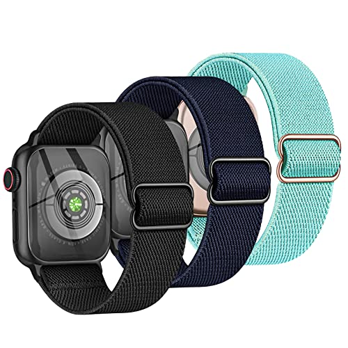 3 Stück Kinder Nylon Armbänder kompatibel mit Apple Watch 38mm 40mm 41mm & 42mm 44mm 45mm 49mm Armband, Weiches dehnbares Mädchen Jungen Ersatzarmband für iwatch Ultra Series 9 8 7 6 5 4 3 SE von Polyjoy