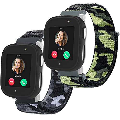 Polyjoy 2 Stück Kinder Nylon Armbänder kompatibel mit Xplora X6 Armband, Kids Smartwatch Mädchen Jungen Weich Verstellbare Ersatzbänder für Xplora X6 Play/Xplora X6 Pro-Schwarz+Militärgrün von Polyjoy