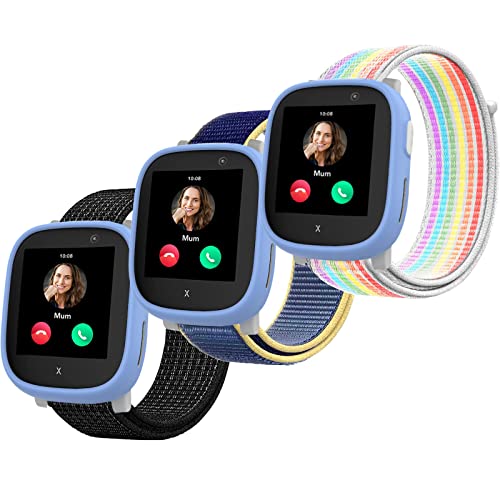 Polyjoy 3 Stück Kinder Nylon Armbänder kompatibel mit Xplora X6 Armband, Kids Smartwatch Mädchen Jungen Weich Verstellbare Ersatzbänder für Xplora X6 Play/Xplora X6 Pro-Schwarz+Eisblau+Regenbogen von Polyjoy