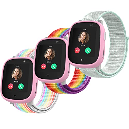 Polyjoy 3 Stück Kinder Nylon Armbänder kompatibel mit Xplora X6 Armband, Kids Smartwatch Mädchen Jungen Weich Verstellbare Ersatzbänder für Xplora X6 Play/Xplora X6 Pro-Regenbogen+Neon+HellGrün von Polyjoy