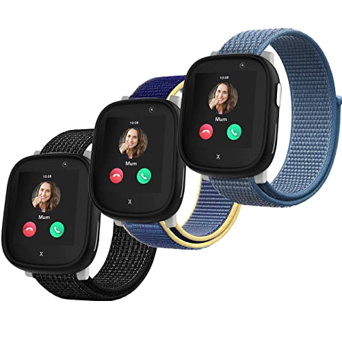 Polyjoy 3 Stück Kinder Nylon Armbänder kompatibel mit Xplora X6 Armband, Kids Smartwatch Mädchen Jungen Weich Verstellbare Ersatzbänder für Xplora X6 Play/Xplora X6 Pro-Schwarz+Eisblau+Blau von Polyjoy