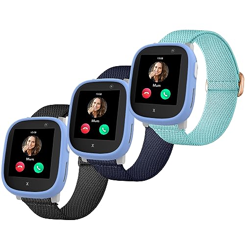 Polyjoy 3 Stück Kinder Nylon Armbänder kompatibel mit Xplora X6 Armband, Weiches, dehnbares Mädchen Jungen Ersatzbänder für Xplora X6 Play/Xplora X6 Pro-Schwarz+Marineblau+Wasserblau von Polyjoy