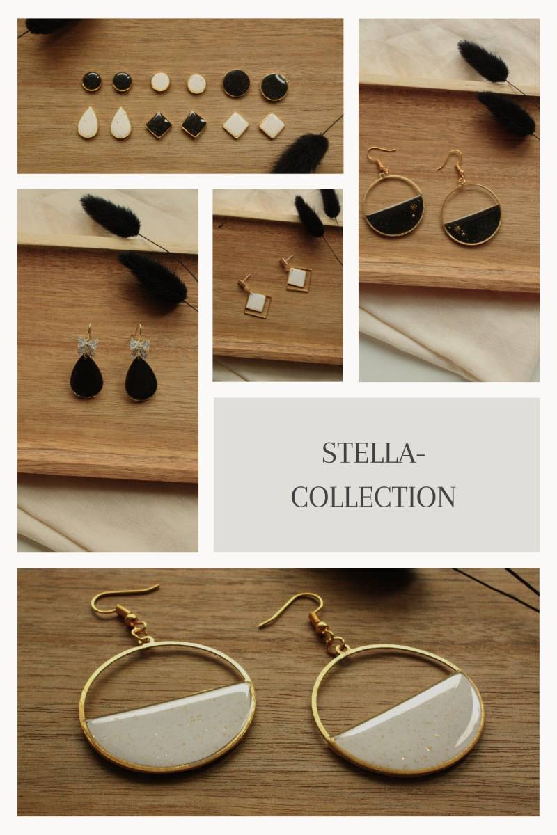 stella // Eleganter Schmuck Aus Polymer Clay Mit Blattgold, Vergoldetem Edelstahl Und Uv-Resin von PolyphonieDesign