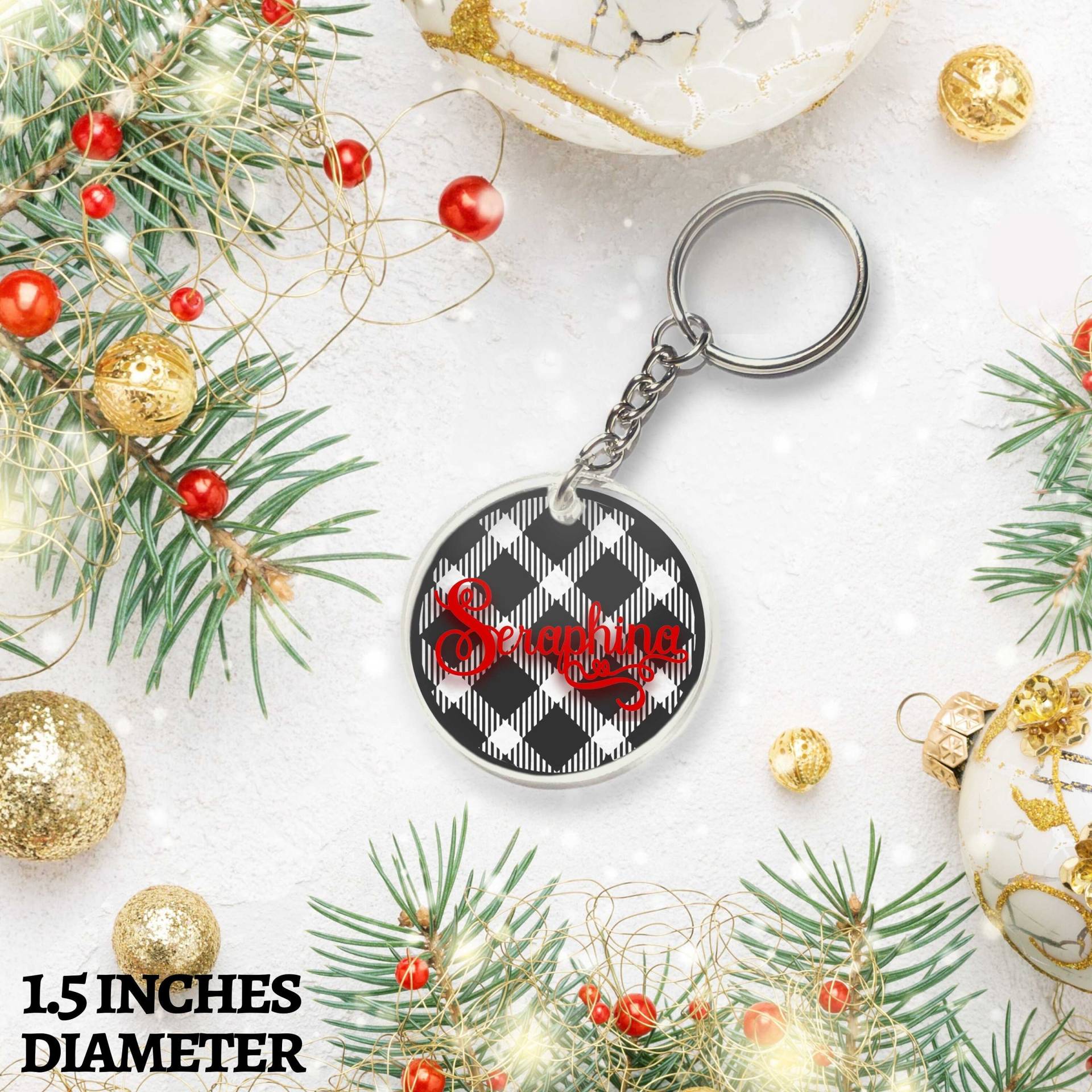 Custom, Personalized, Buffalo, Plaid, Black, Red, Keychain, Bag, Tag, Set, Christmas, 2021, Stocking, Tags, Cute, Keyring, Classic, Festive von Polytrinkets