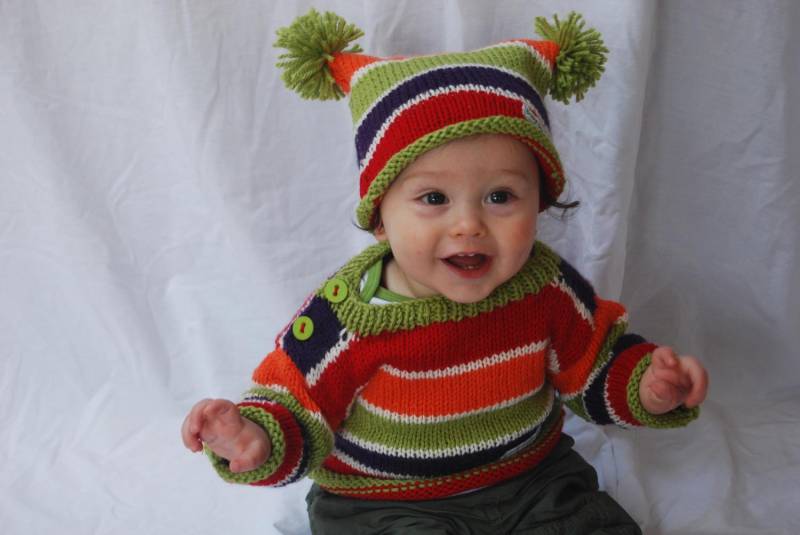 streifen Doppelt Bommel Mütze von PomPomPerfect