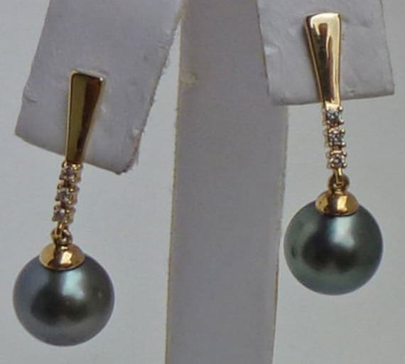 Diamant-Tahiti Perlen Ohrringe 14K Yg Diamant-Tahiti Perlen Ohrringe 14K Yg von PomaikaiPearls