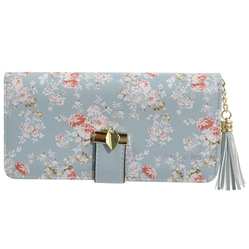 Damen Geldbörse Portmonee aus Kunstleder, RFID Groß Portemonnaie geblümte Brieftasche mit 12 Kartenfächer und Münzfach von Pomelo Best