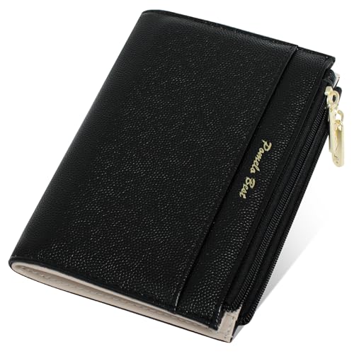 Pomelo Best Geldbörse Kleine PU Leder Geldbörse für Frauen, Zweifach gefaltetes Portemonnaie mit RFID Schutz - 6 Kartenfächer, 2 Reißverschlusstaschen (Schwarz) von Pomelo Best