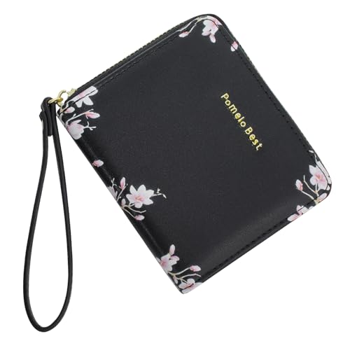 Pomelo Best Geldbörse Damen Kurzformat Blumen Prägung Portemonnaie Damen klein PU Leder mit RFID Blockierung und Münzfach Frauen (Schwarz) von Pomelo Best