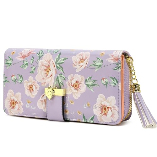 Pomelo Best Damen Geldbörse Portmonee aus Kunstleder, RFID Groß Portemonnaie geblümte Brieftasche mit 12 Kartenfächer und Münzfach von Pomelo Best
