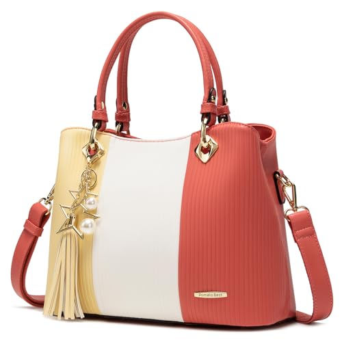 Pomelo Best Damen Handtasche mehrfarbig gestreift Umhängetasche in schöner Farbkombination mit mehreren Innentaschen von Pomelo Best