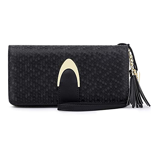Pomelo Best Damen Portemonnaie mit Wabenprägung – Elegante Geldbörse aus Lederoptik mit 12 Kartenfächern, Münzfach & RFID-Schutz – Reißverschluss Geldbeutel mit abnehmbarem Armband von Pomelo Best