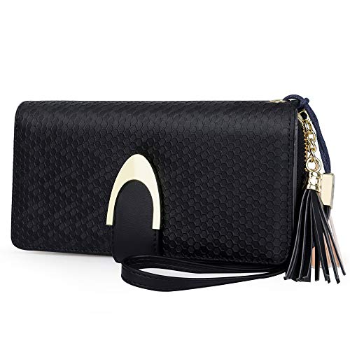 Pomelo Best Damen Portemonnaie mit Wabenprägung – Elegante Geldbörse aus Lederoptik mit 12 Kartenfächern, Münzfach & RFID-Schutz – Reißverschluss Geldbeutel mit abnehmbarem Armband von Pomelo Best