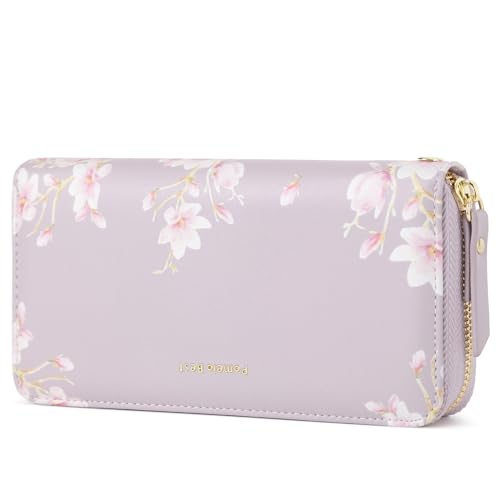 Pomelo Best Geldbörse Damen groß im Langformat Blumen Prägung Reißverschluss Portemonnaie mit RFID-Blockierung und vielen Fächern (Violett) von Pomelo Best