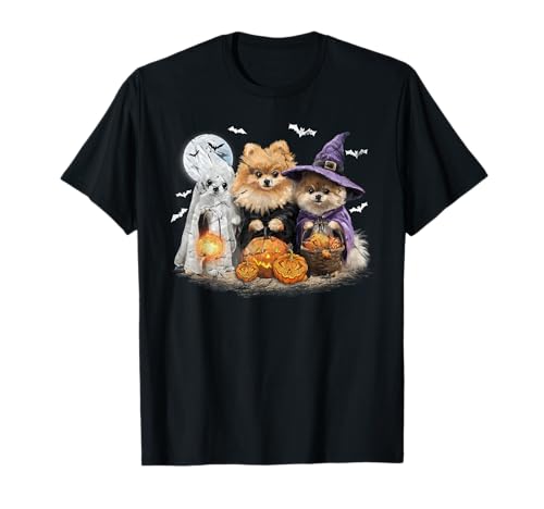 Herren Damen Pomeranian Happy Halloween Dogs Lover T-Shirt von Pomeranian Dog Pumpkin Happy Halloween