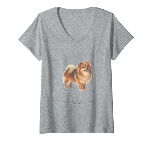 Damen Pommerscher Vintage-Hund T-Shirt mit V-Ausschnitt von Pomeranian Lover Vintage Clo.