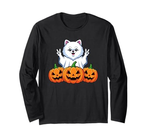 Pomeranian Dog Ghost Pumpkin Boo Halloween Kinder Herren Damen Langarmshirt von Pomeranian Lovers Halloween Ghost Pumpkin Outfits
