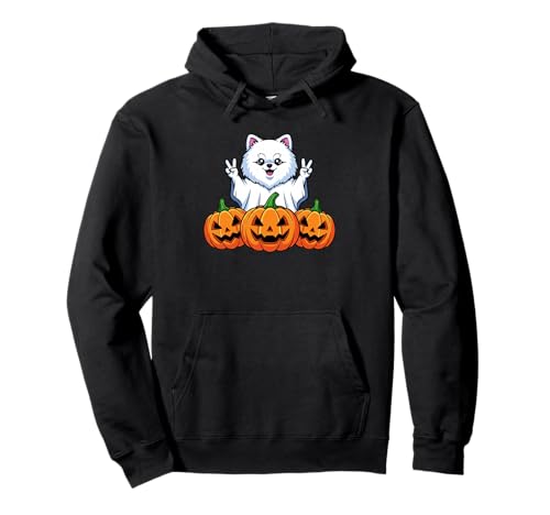 Pomeranian Dog Ghost Pumpkin Boo Halloween Kinder Herren Damen Pullover Hoodie von Pomeranian Lovers Halloween Ghost Pumpkin Outfits