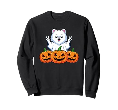 Pomeranian Dog Ghost Pumpkin Boo Halloween Kinder Herren Damen Sweatshirt von Pomeranian Lovers Halloween Ghost Pumpkin Outfits