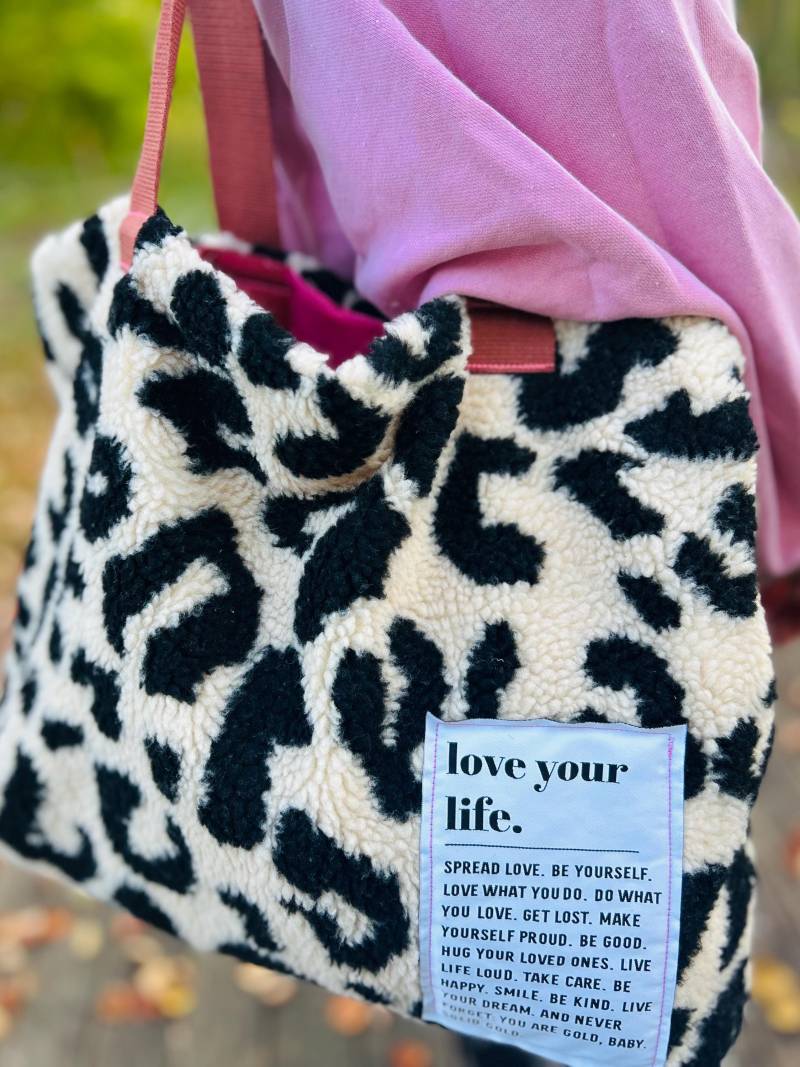 Leofleece Tasche, Beutel Aus Leofleece, Leoprint Beutel, Tasche Winter, Animal, Teddyfleece Tasche, Leoprint Pomipomi von PomiPomiShop